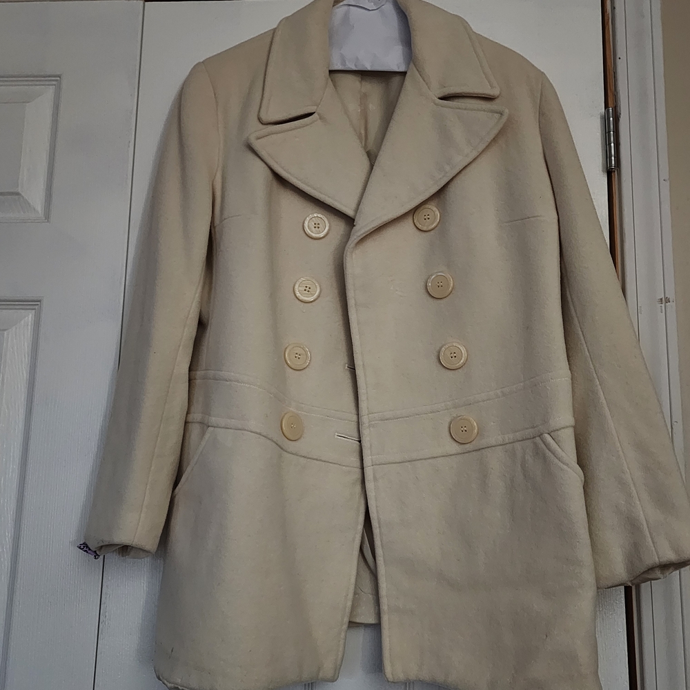 Preston & York Cream Double-Breasted Pea Coat